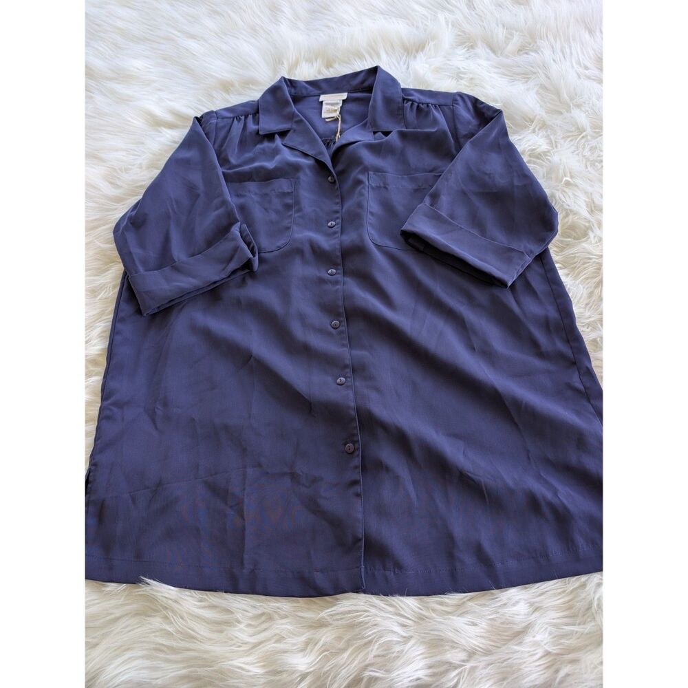 Roaman's Navy Short Sleeve Tunic Shirt w/ Shoulder Pads, Size XL